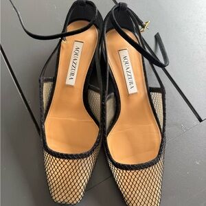 Aquazzura Forbidden Love 35mm Mesh Suede Pumps Black 35.5